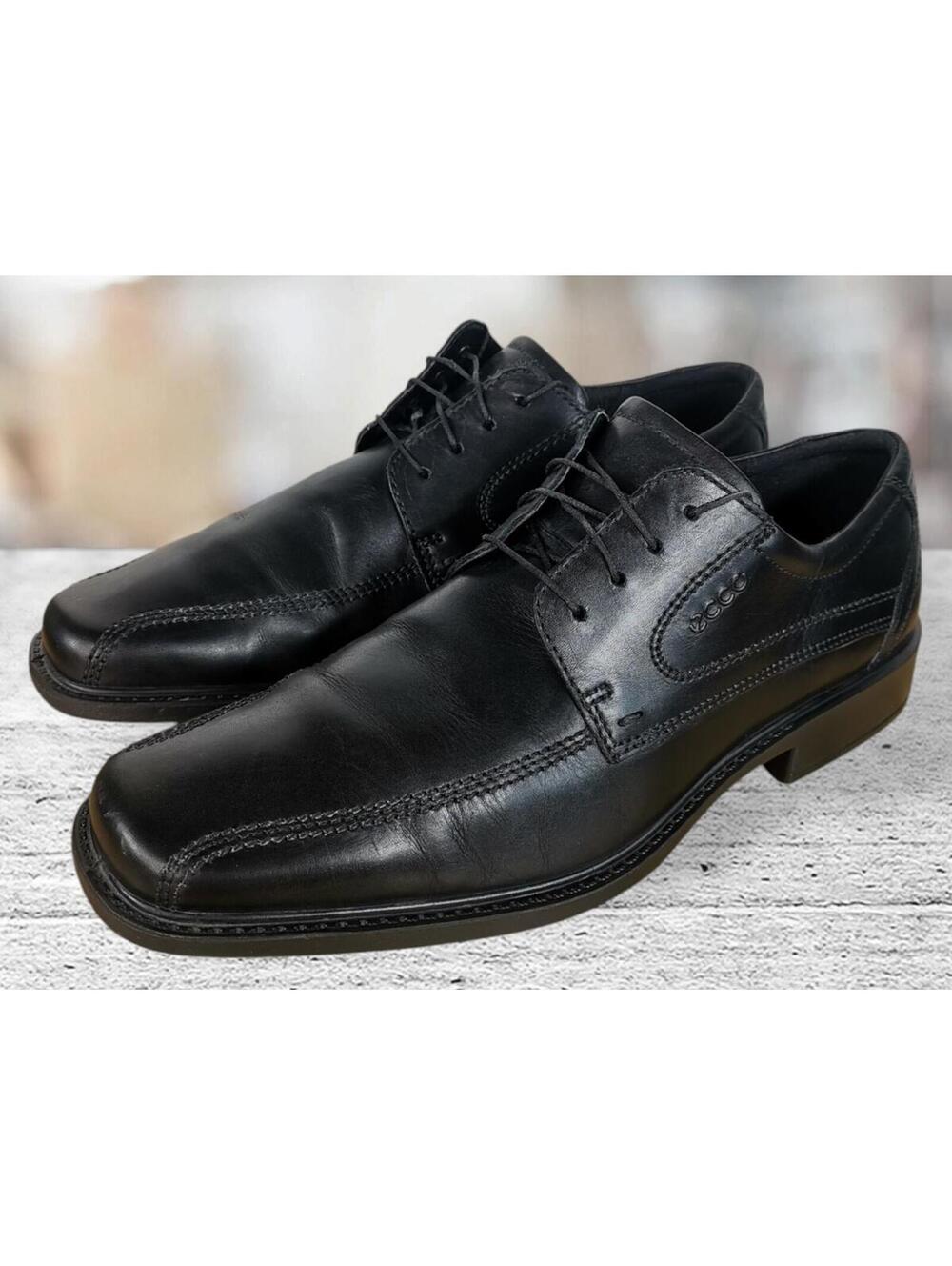 ECCO New Jersey Bike Toe Black Leather Derby Men Shoes Size 46 US 12